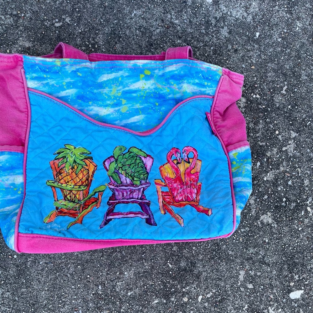 Vintage Pink and blue quilted tote bag with super cute designs!